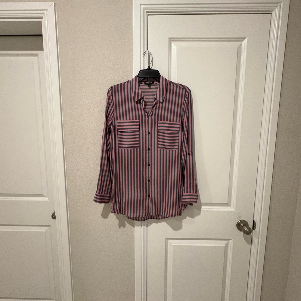Express Pink and Grey Work Button Up